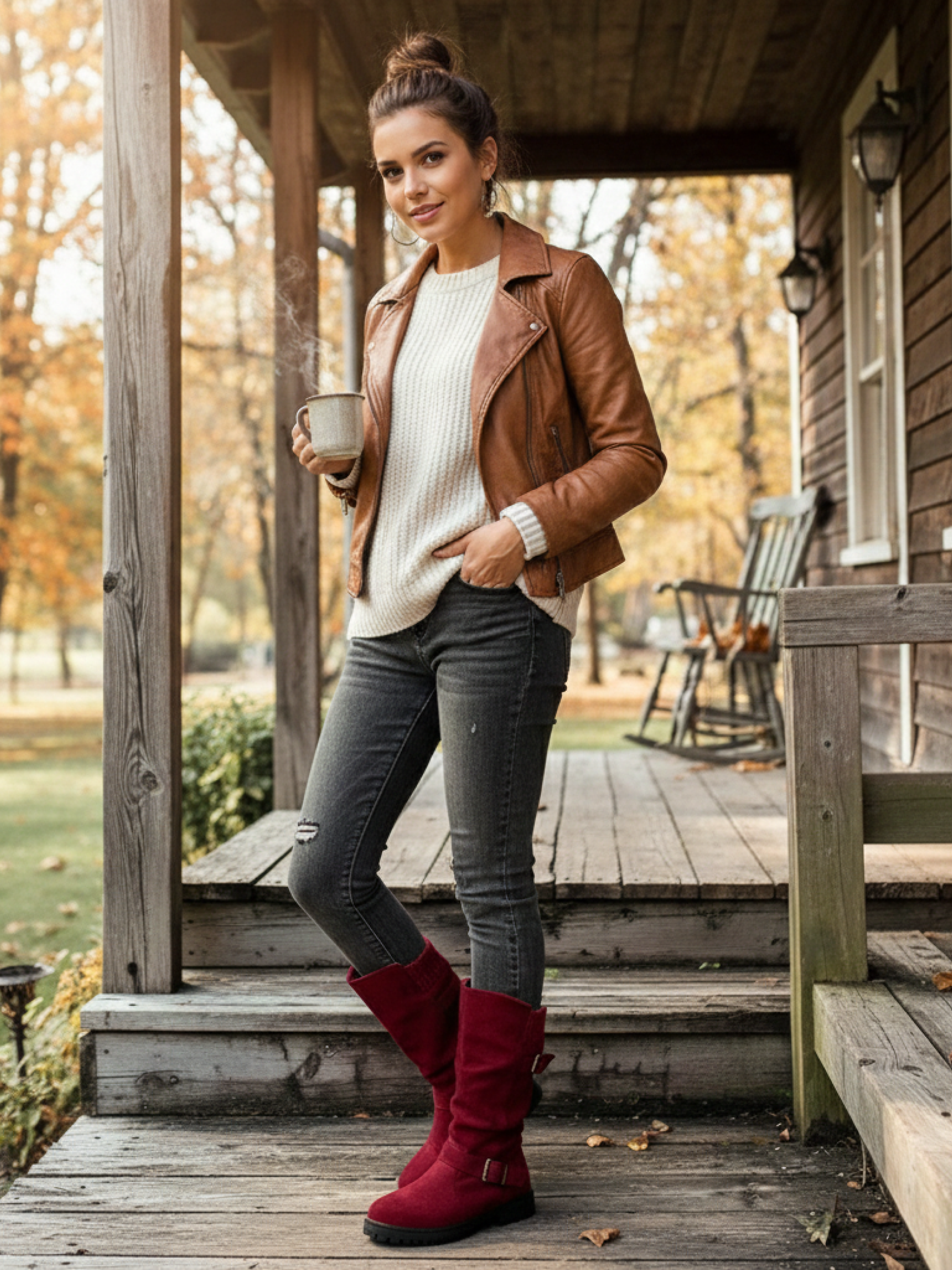  Knit Cuff Buckle Boot in Red