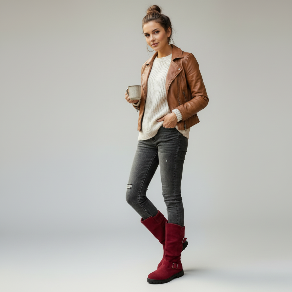 Knit Cuff Buckle Boot - close-up