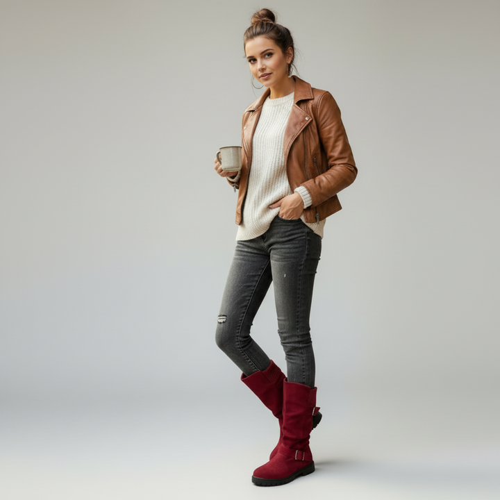 Knit Cuff Buckle Boot - close-up