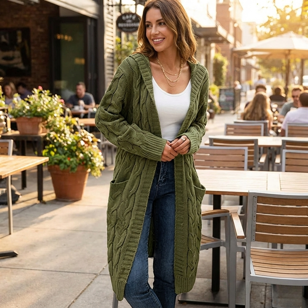 Knitted Long Cardigan Sweater - Green  Edition