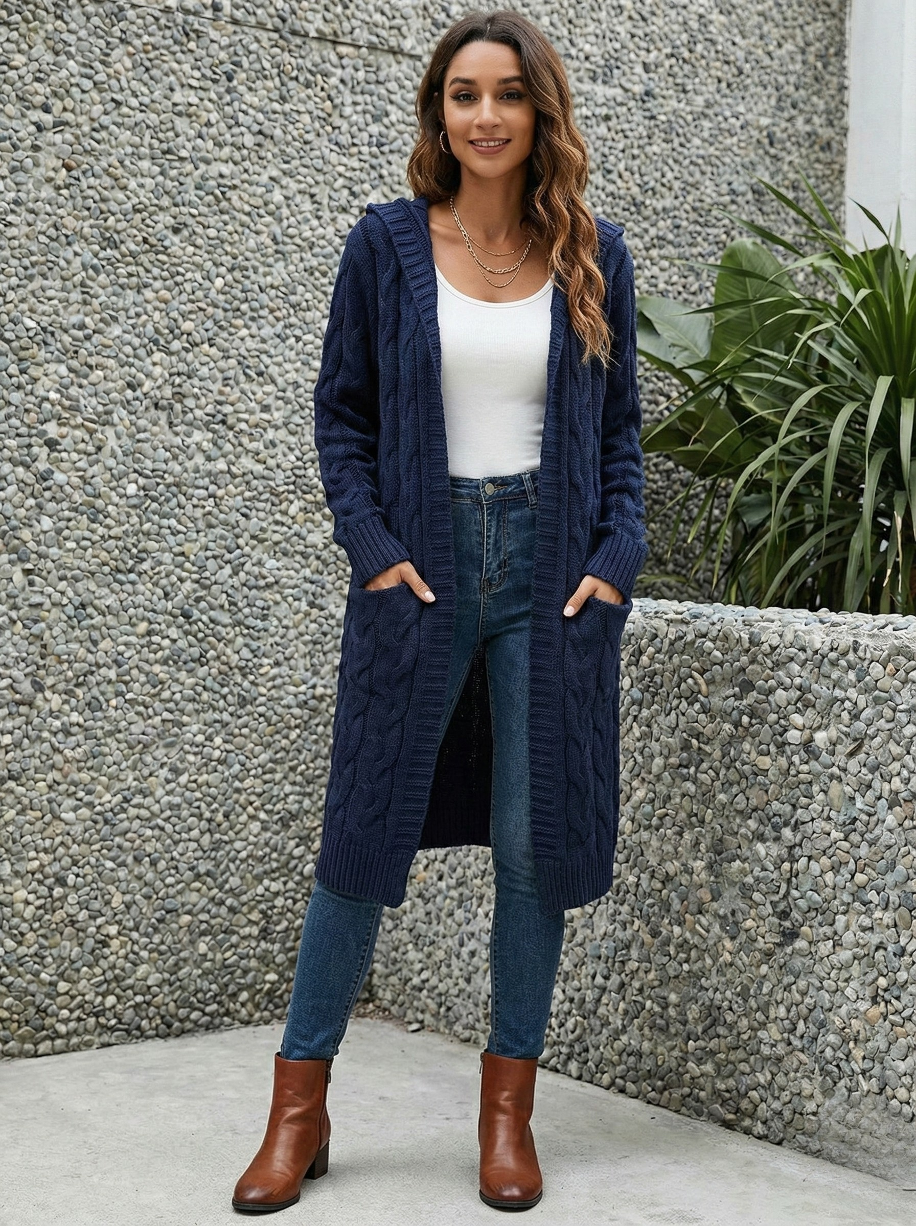 Knitted Long Cardigan Sweater - Navy  Edition