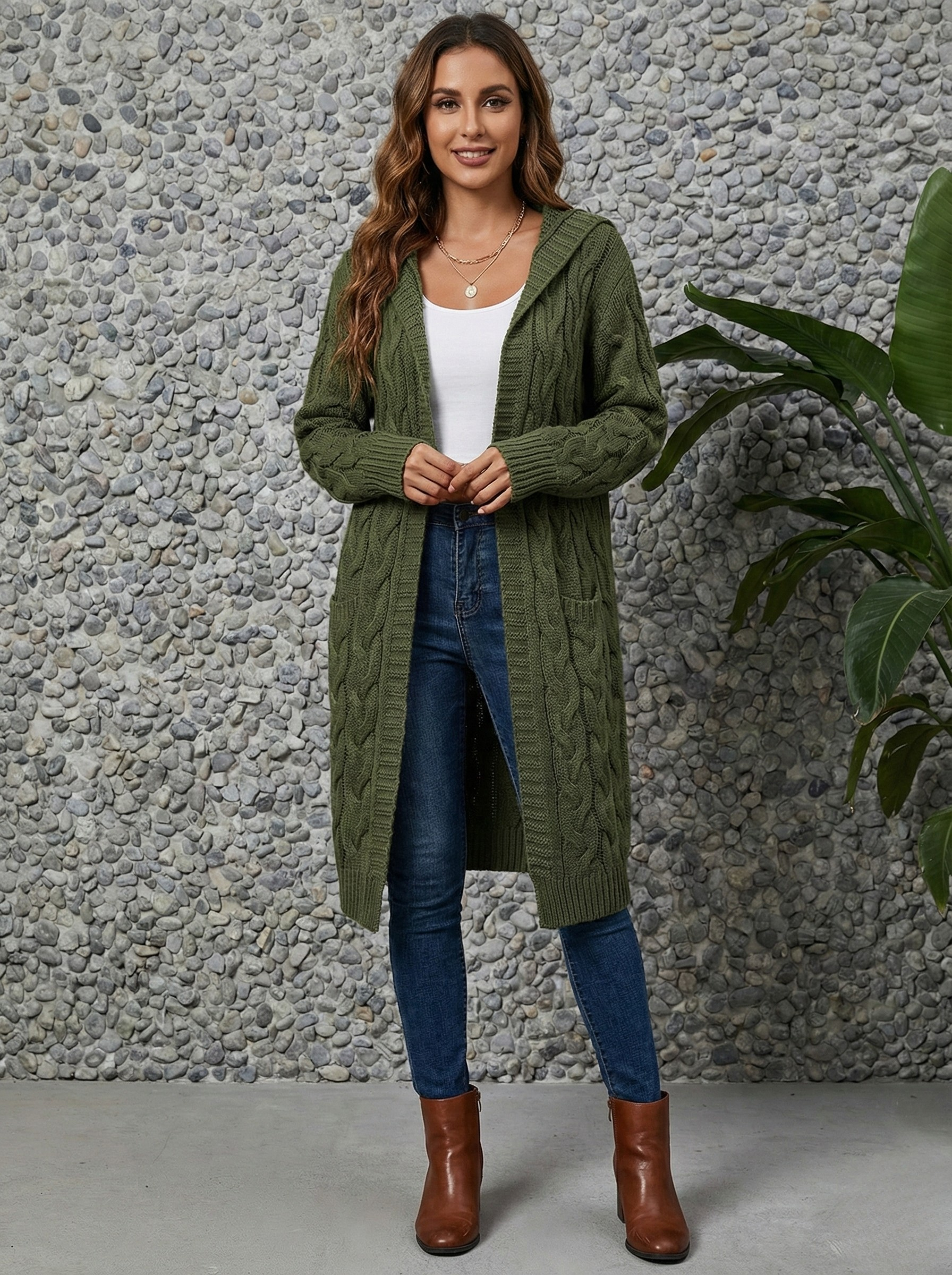 Knitted Long Cardigan Sweater - Olive Green Edition 