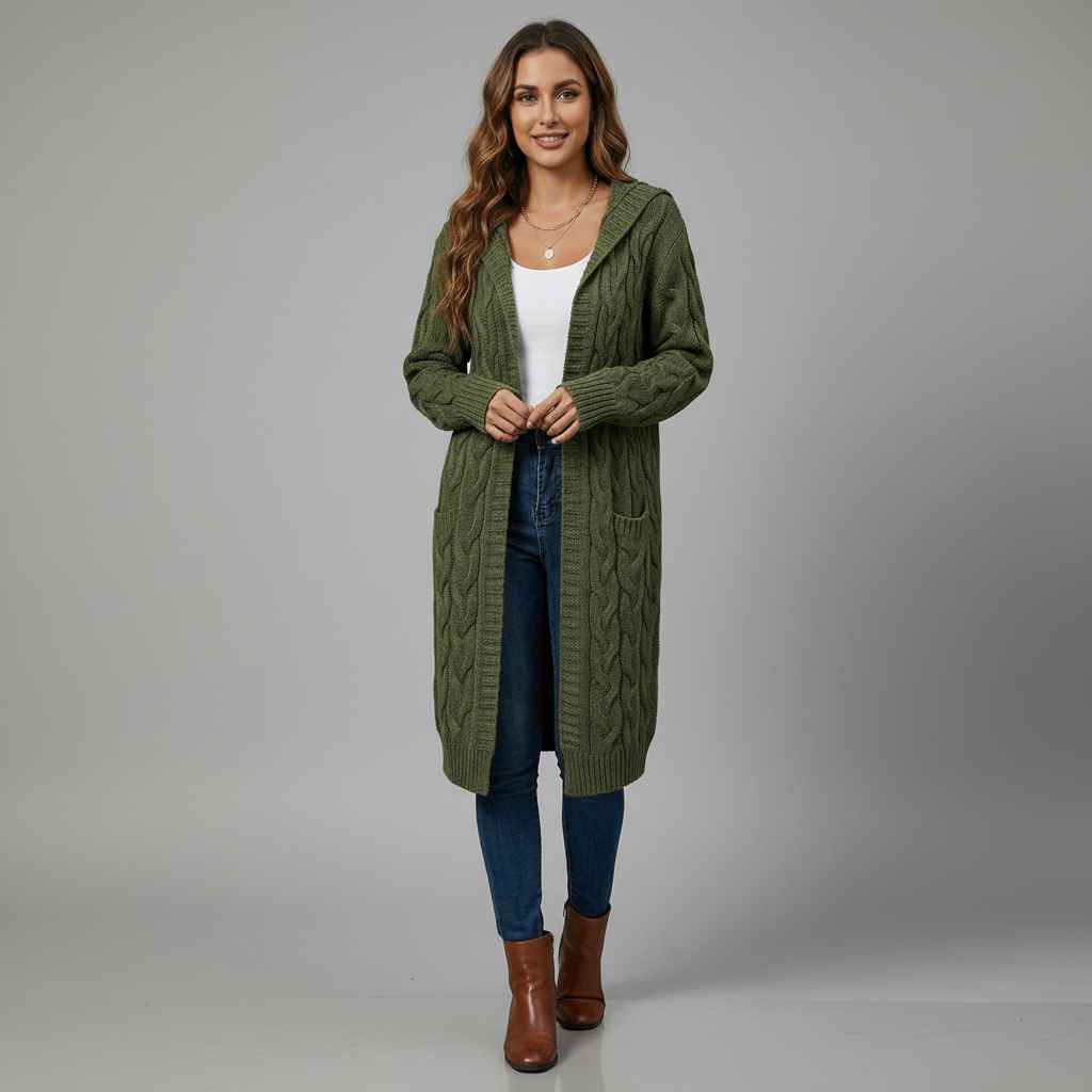 Knitted Long Cardigan Sweater - side view