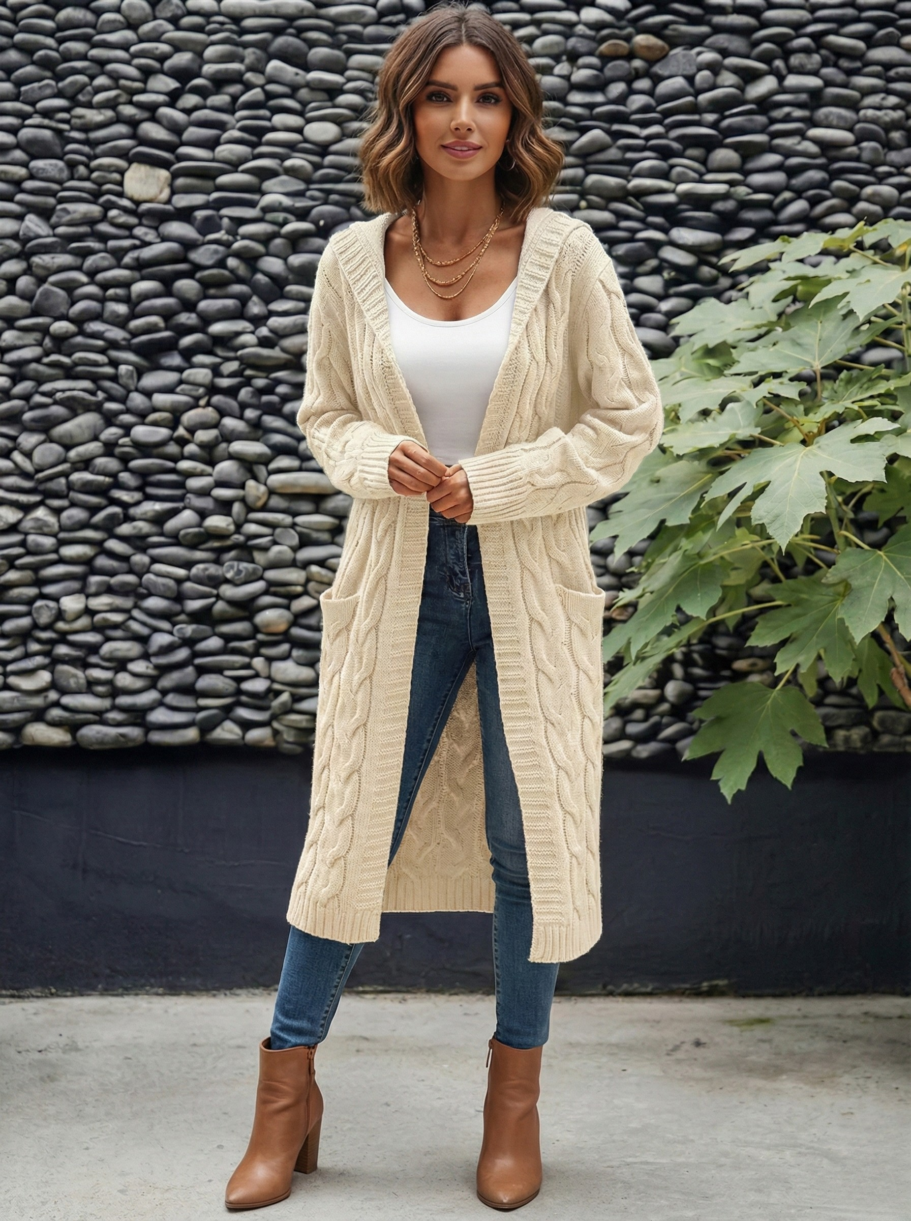 Knitted Long Cardigan Sweater - White  Edition