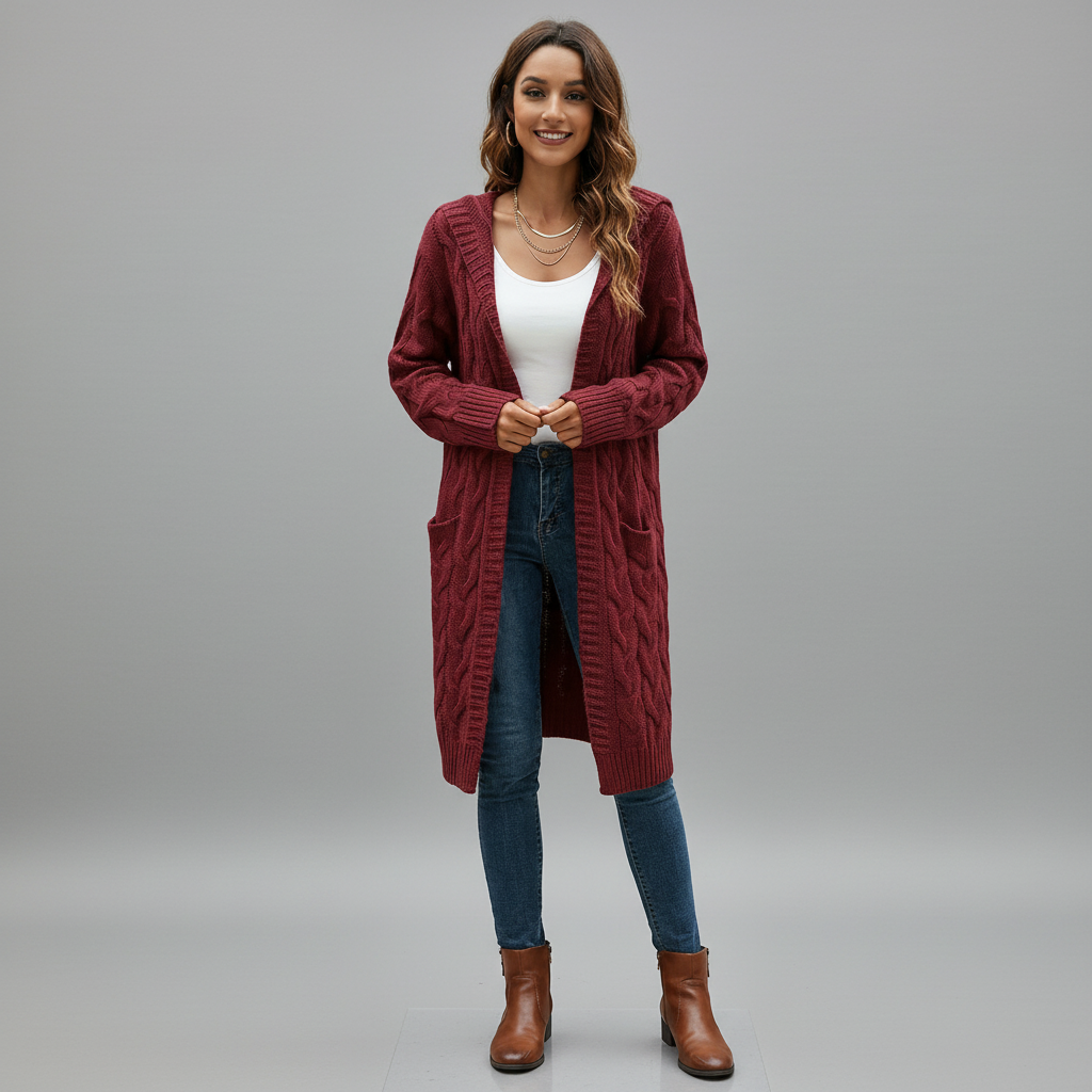 Knitted Long Cardigan Sweater - close-up