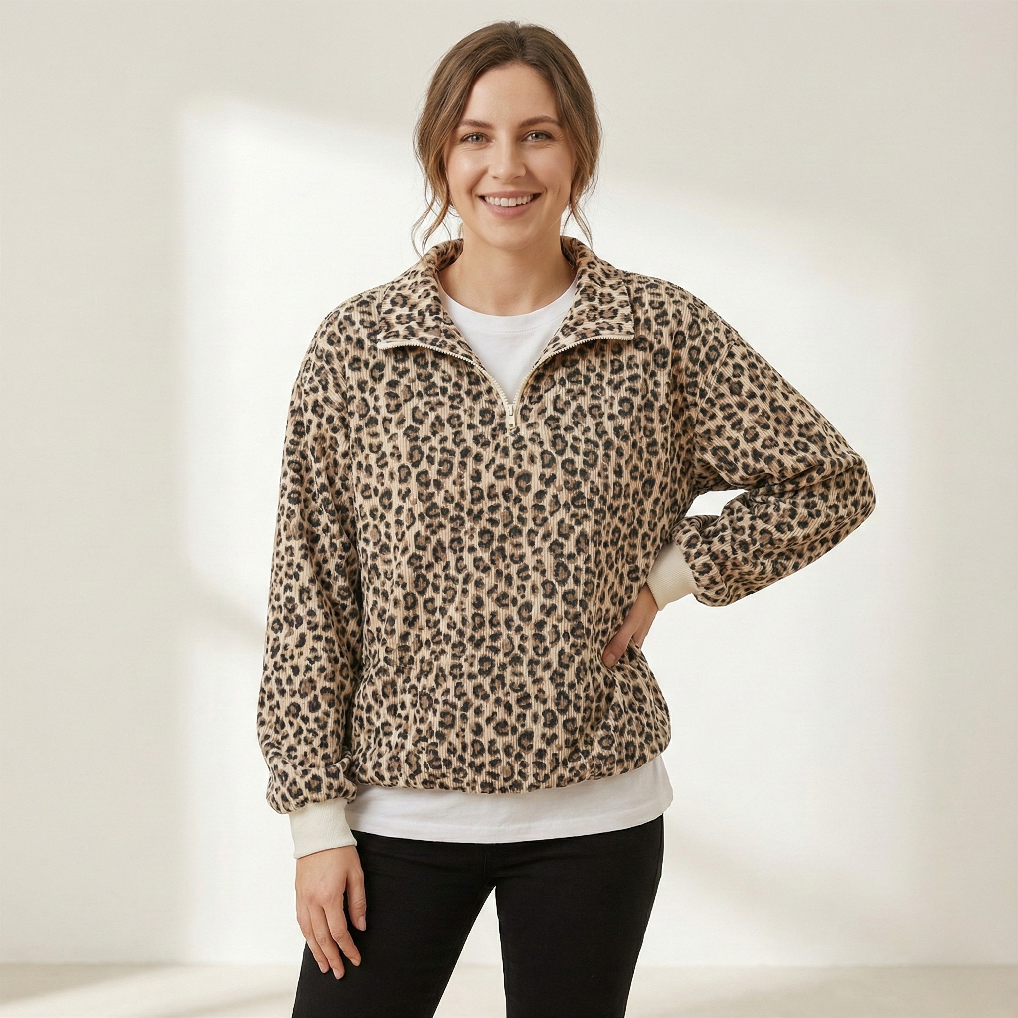 Leopard Print Corduroy Zip-Up leopard print fleece Edition