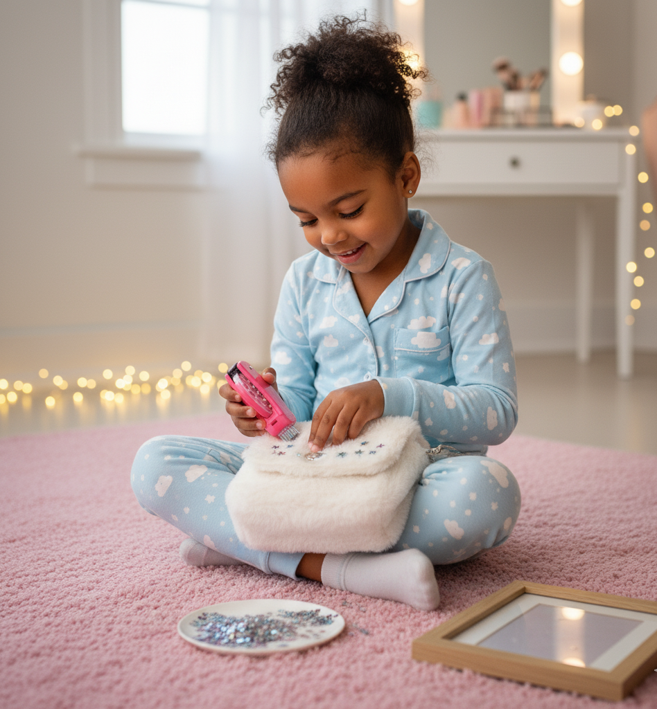 Little Girl Decorating a Purse