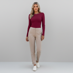 Long Sleeve Crew Neck Ribbed Top in  Maroon