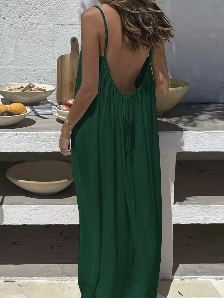 Loose Fit Spaghetti Strap Dress in Green 