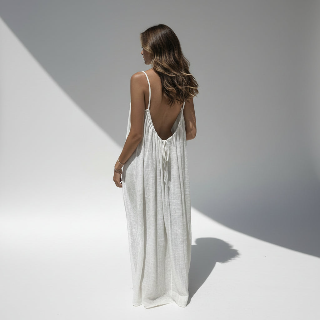  Loose Fit Spaghetti Strap Dress in White