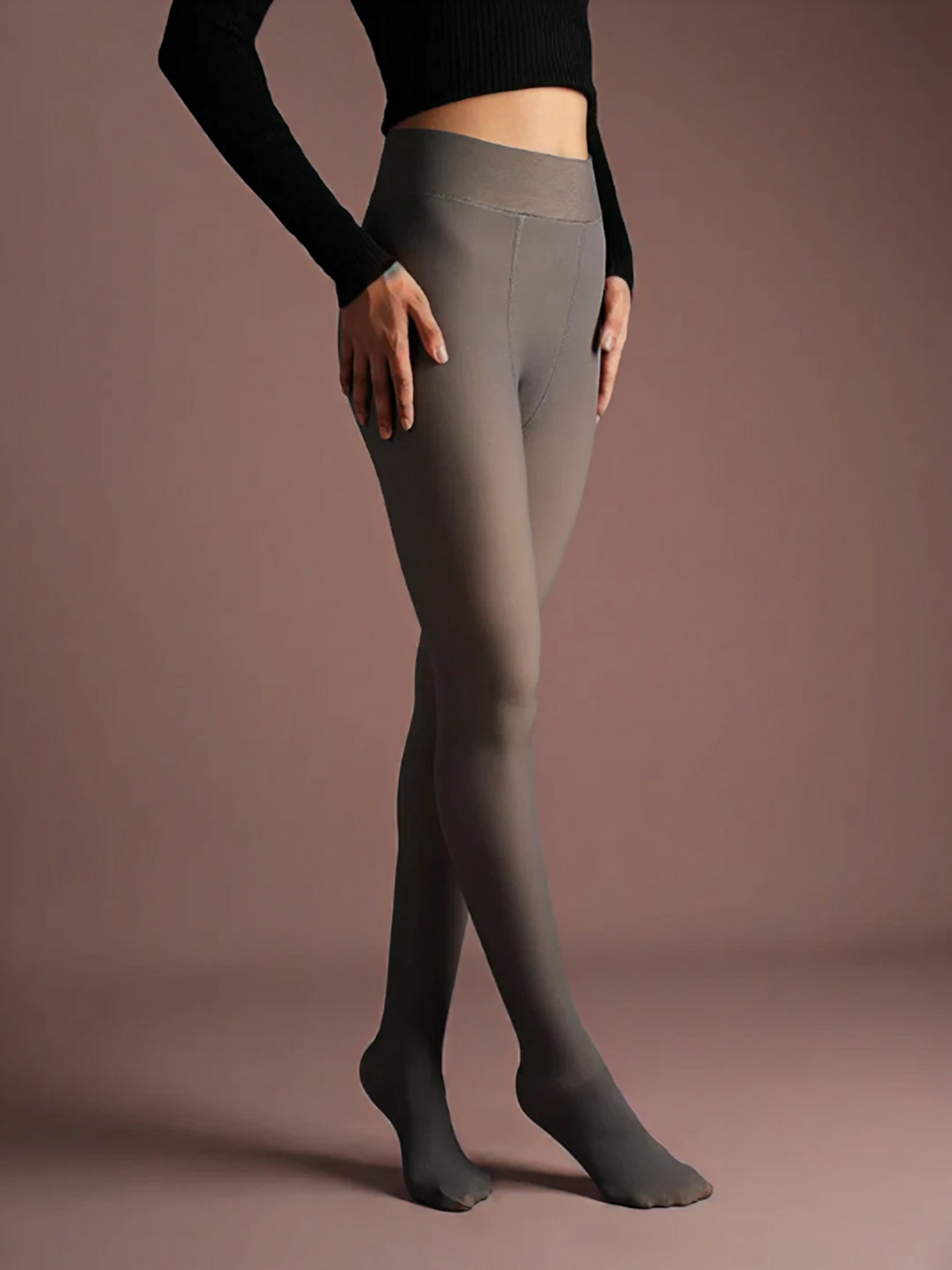 Luxe Thermal Sheer Tights - Dark Grey  - Side