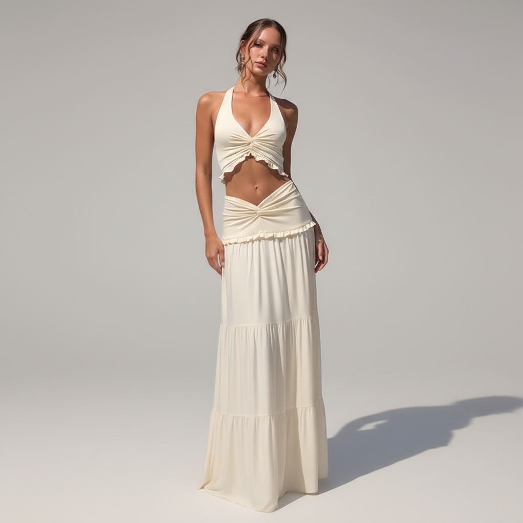 Pleated Halter Skirt Set