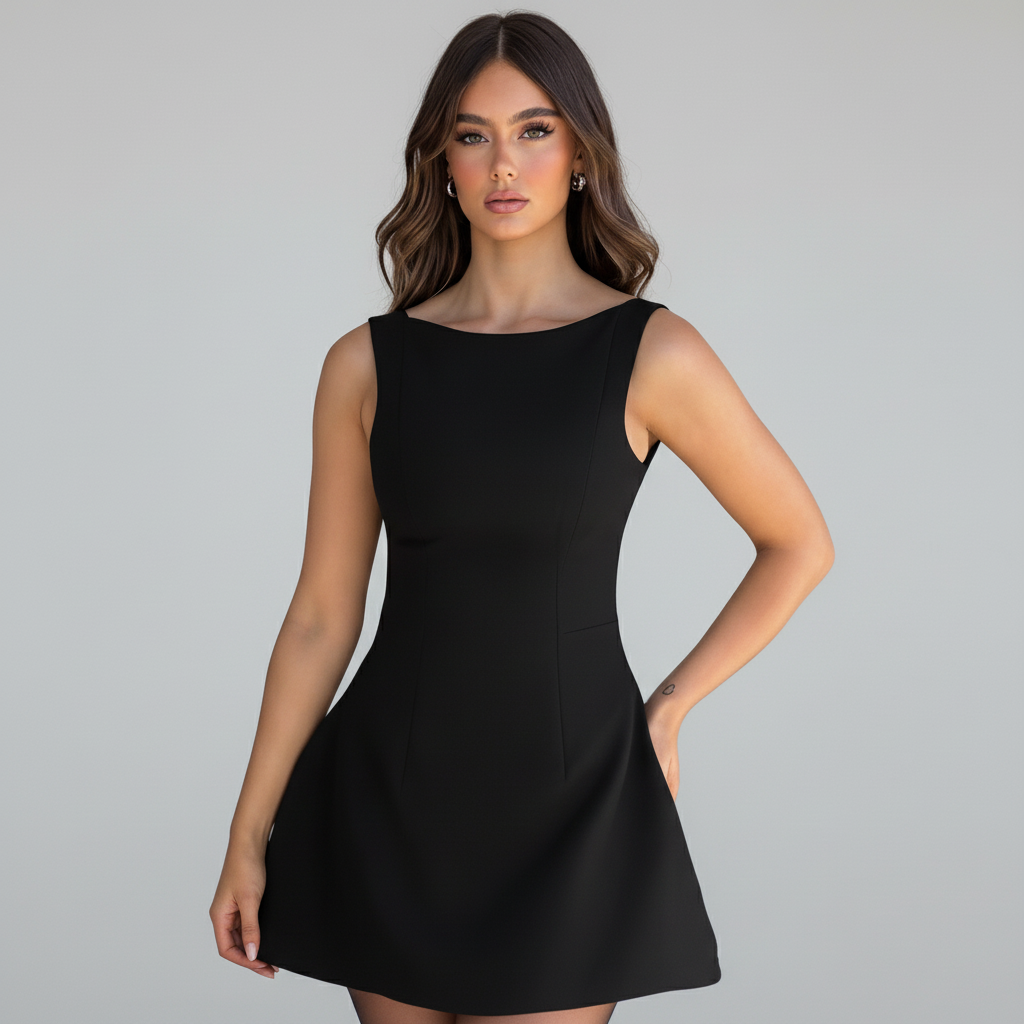 Boat Neck A-Line Mini Dress - colour option