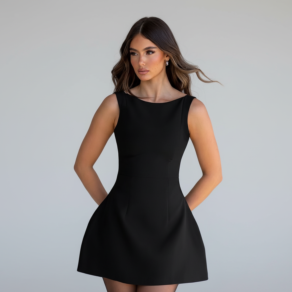 Boat Neck A-Line Mini Dress - Mavena Co.