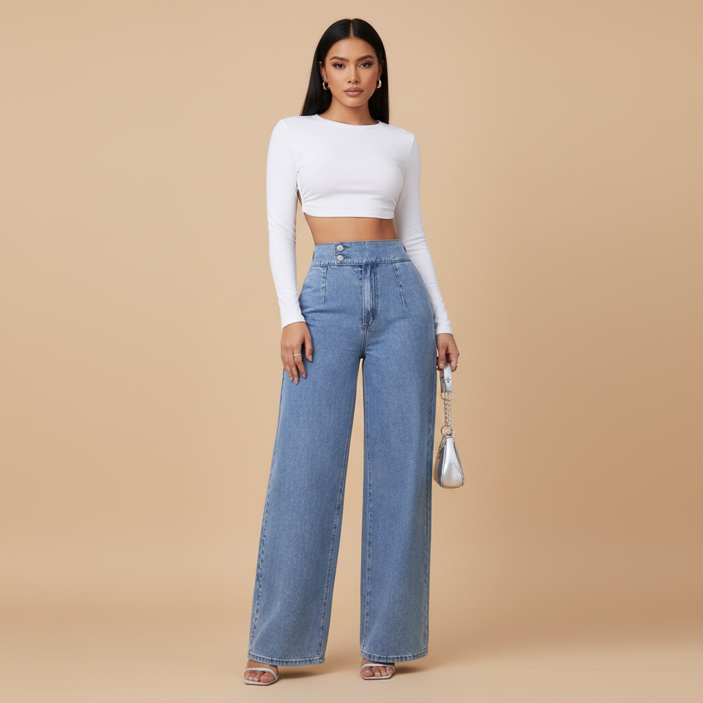 High Rise Wide Leg Jeans - close-up