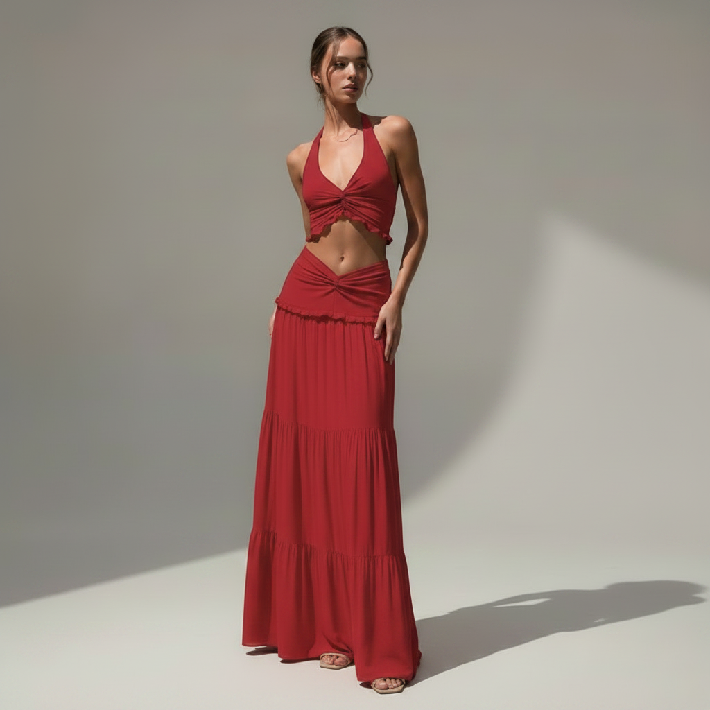 Pleated Halter Skirt Set