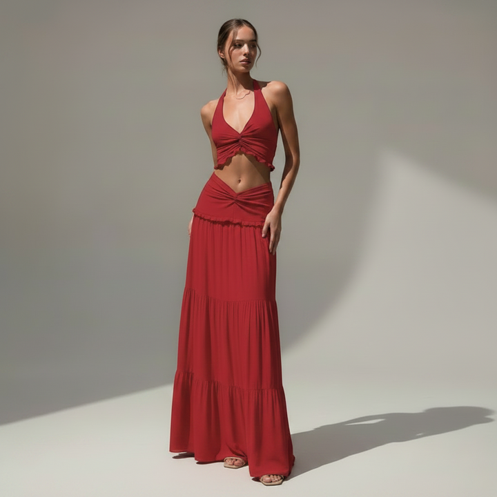 Pleated Halter Skirt Set