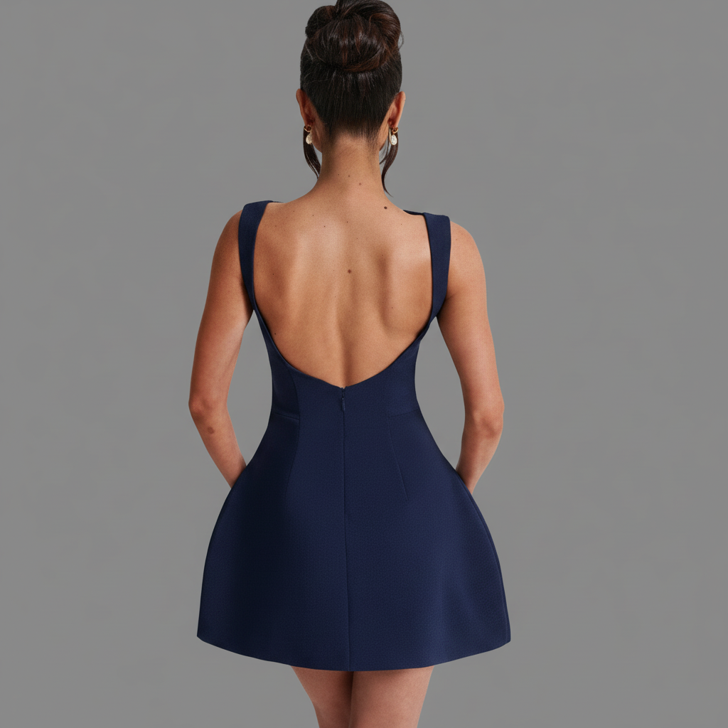 Boat Neck A-Line Mini Dress - back view