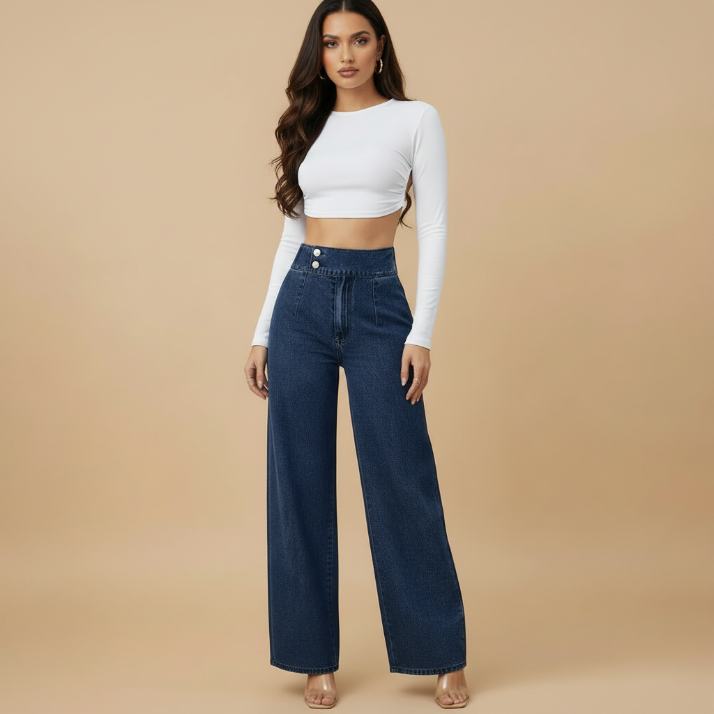 High Rise Wide Leg Jeans - back view