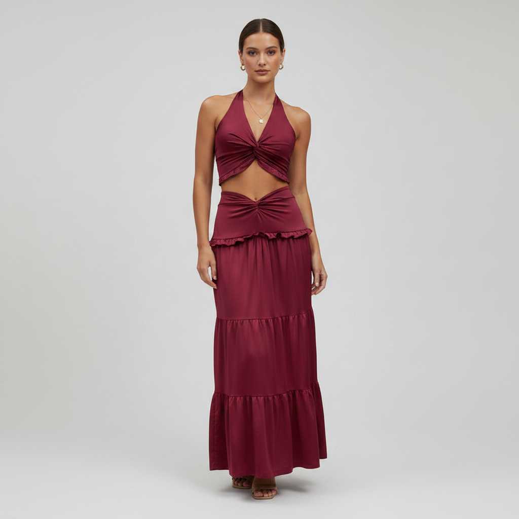 Pleated Halter Skirt Set