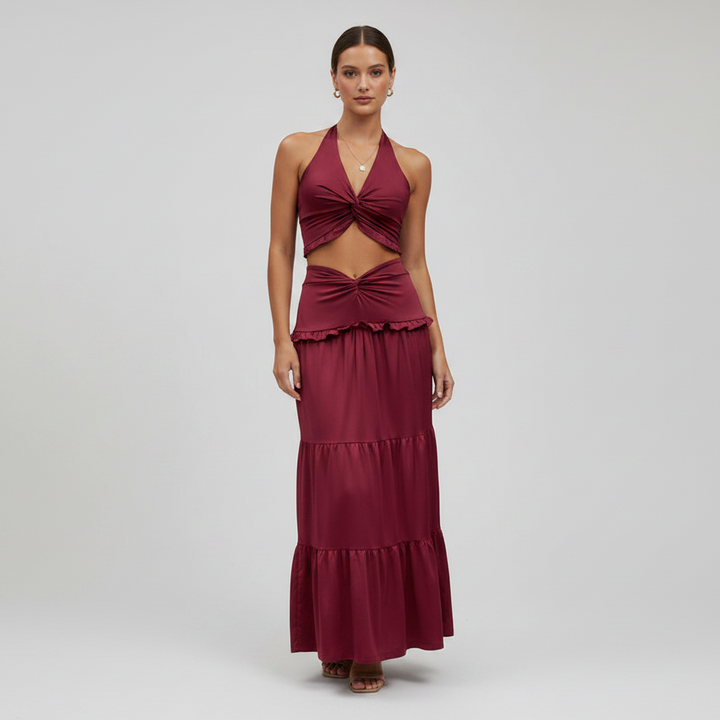 Pleated Halter Skirt Set