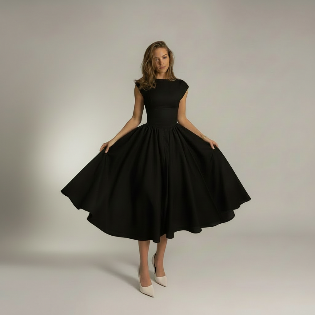 A-Line Maxi Dress — Waist-Cinched Silhouette