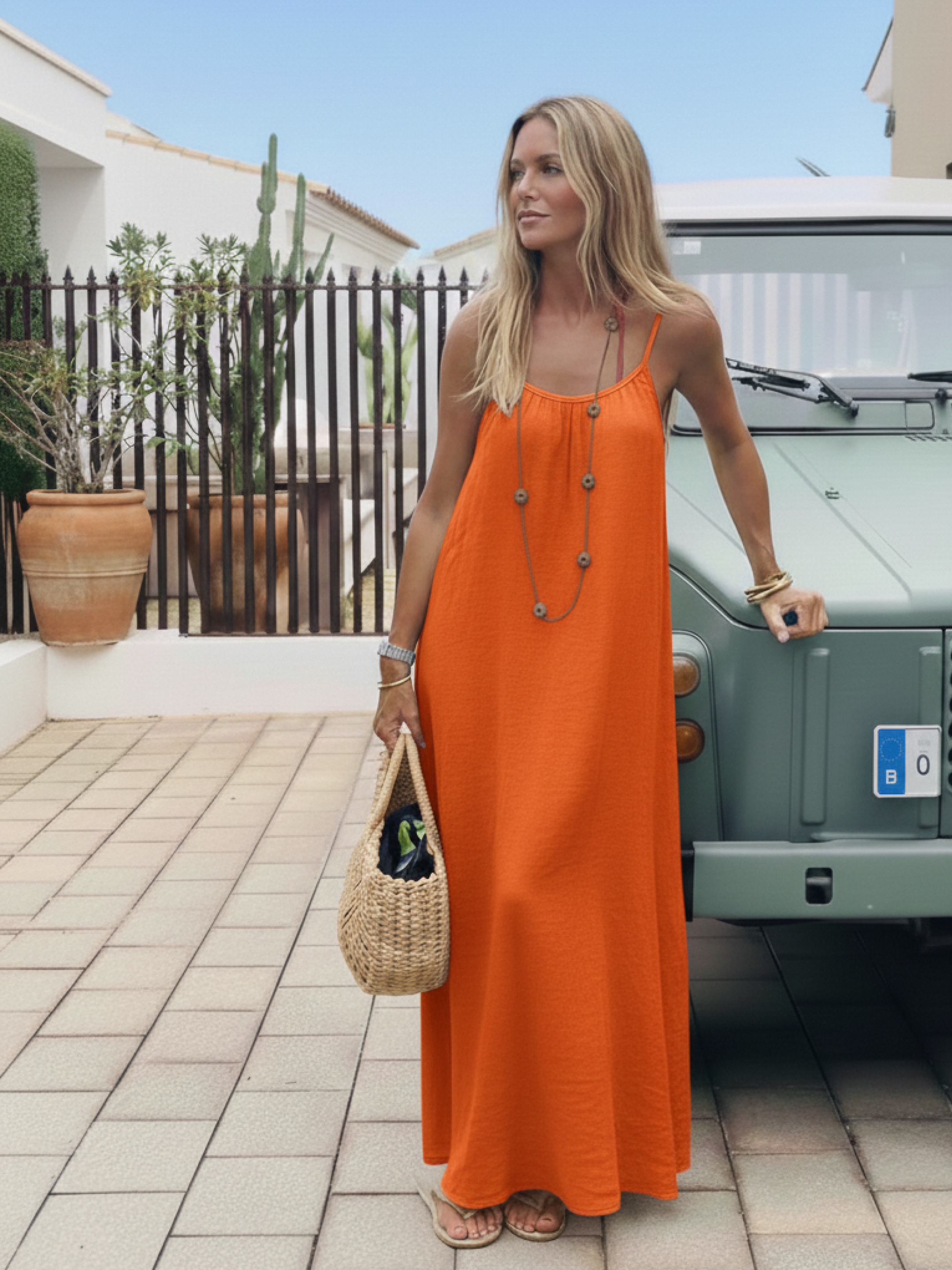 Orange  Loose Fit Spaghetti Strap Dress 