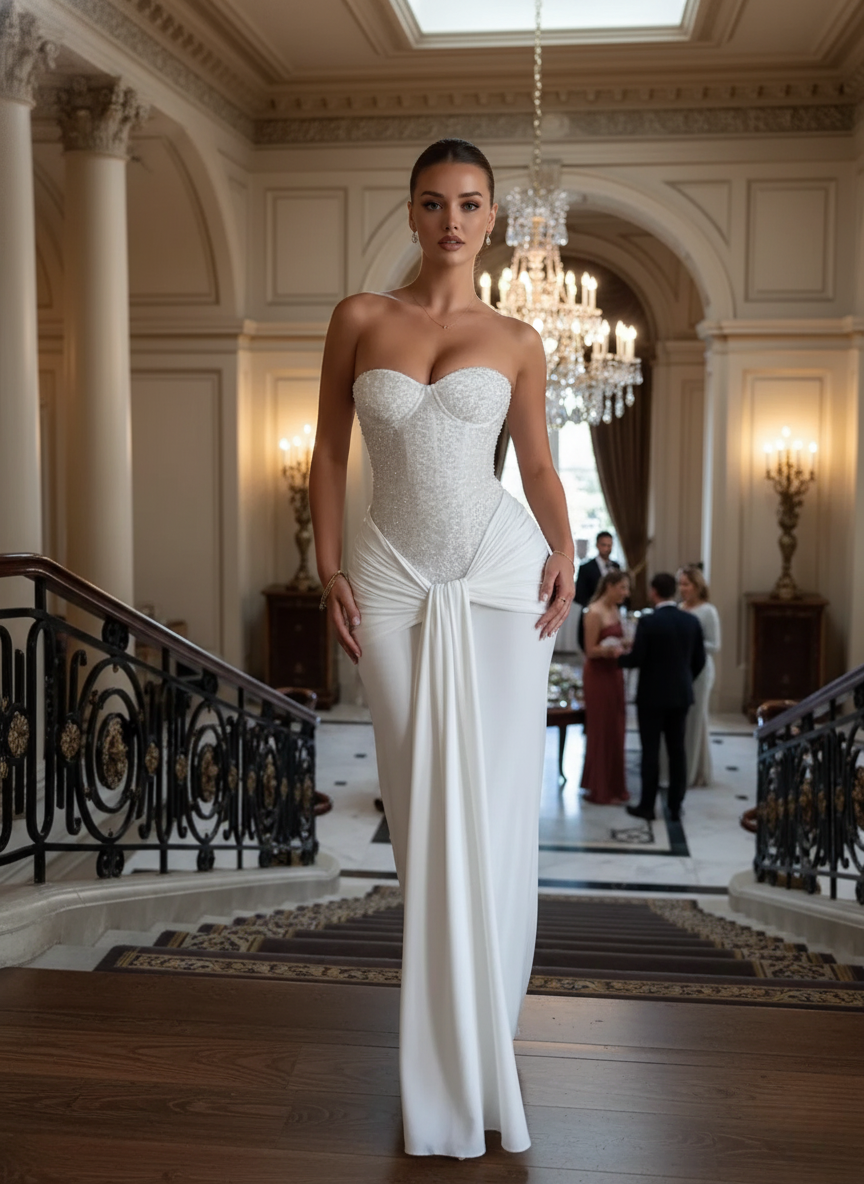  Radiance Off-Shoulder Strapless Gown (White)