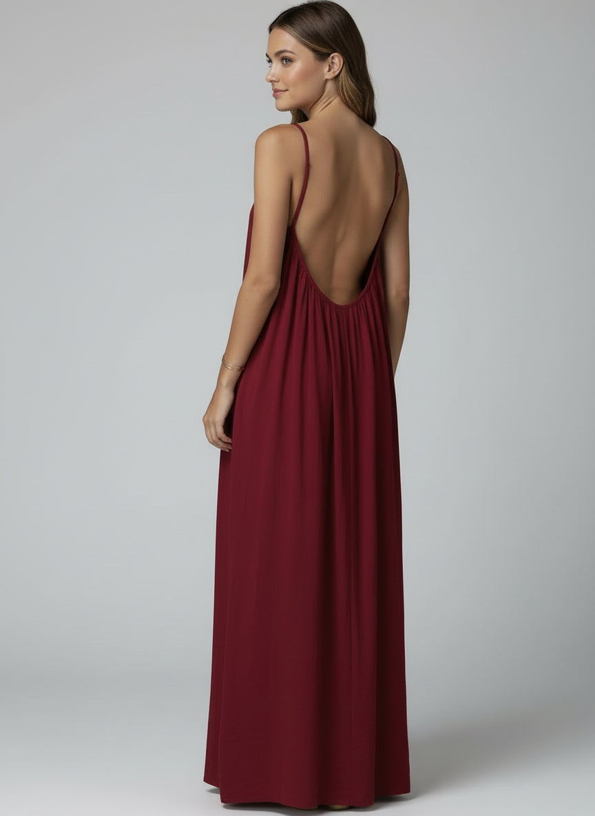 Red   Loose Fit Spaghetti Strap Dress 