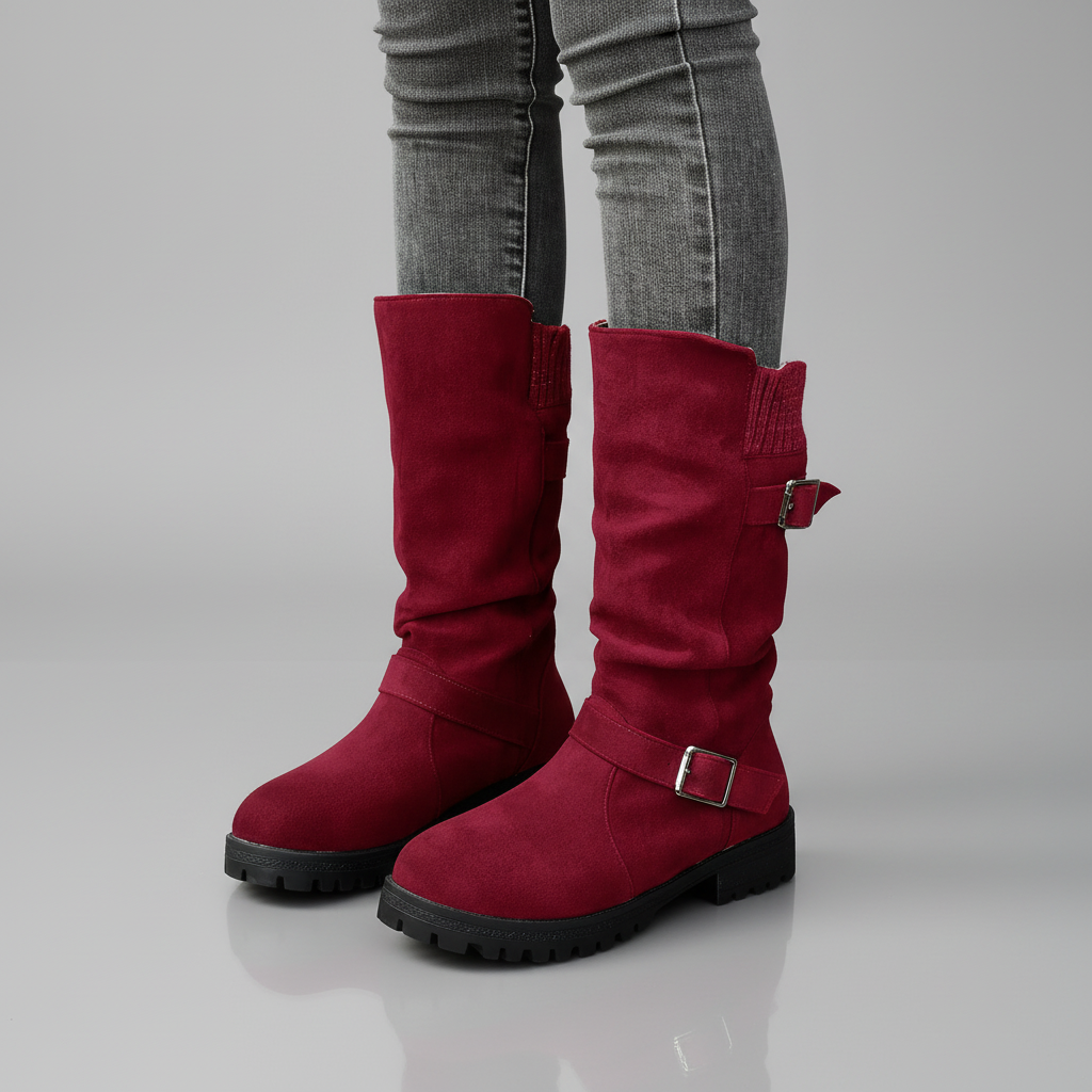 Knit Cuff Buckle Boot - detail view