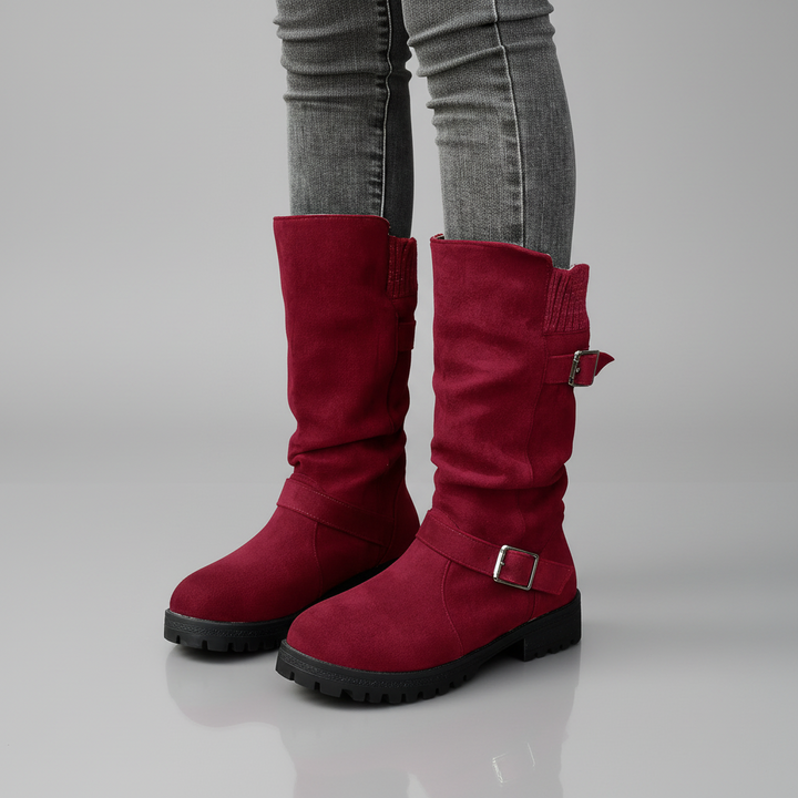 Knit Cuff Buckle Boot - detail view