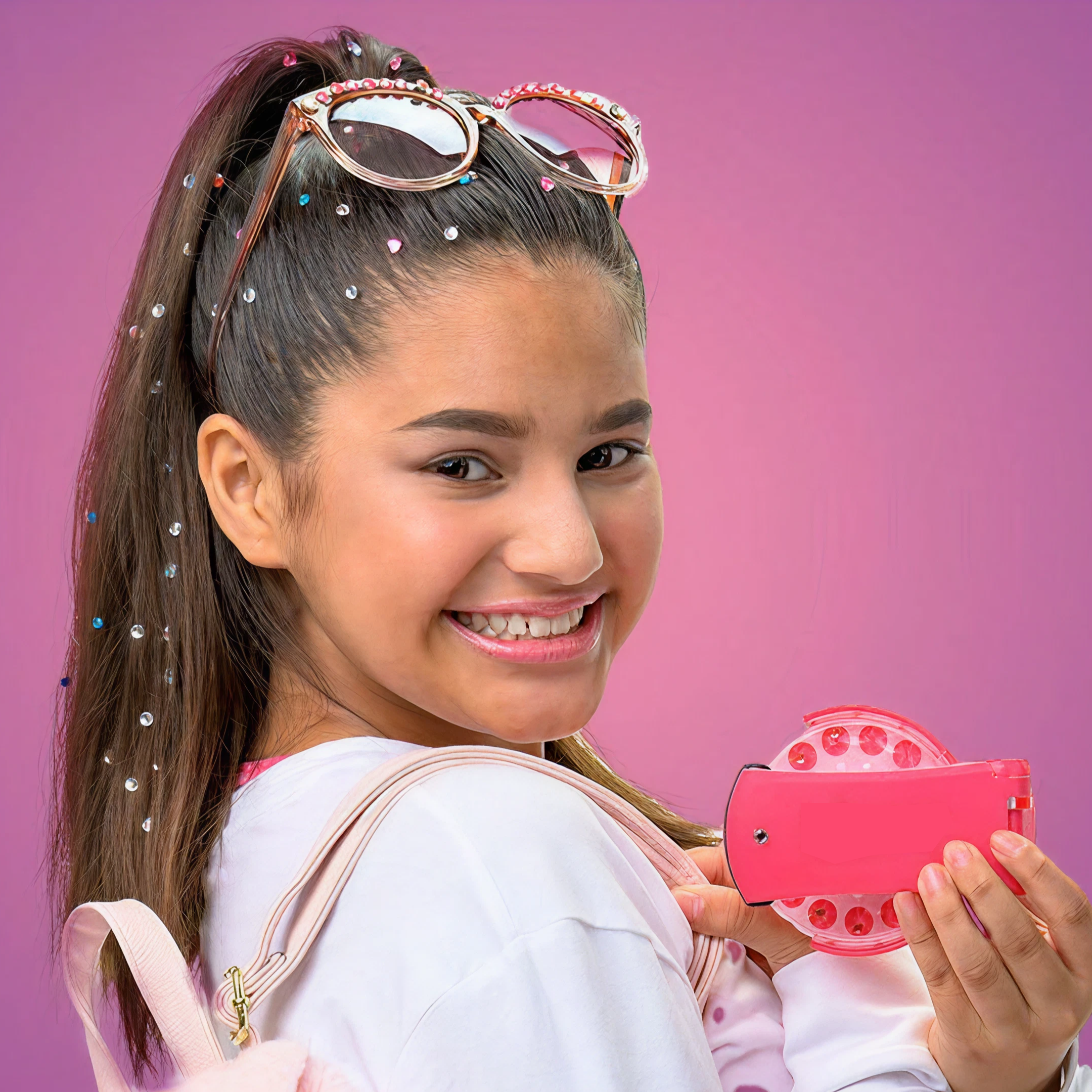 Smiling Girl with Sparkly Ponytail