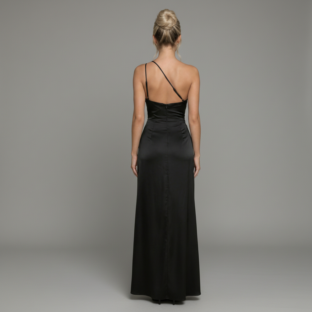 Starlight One-Shoulder Gown for Women - Black - Back 