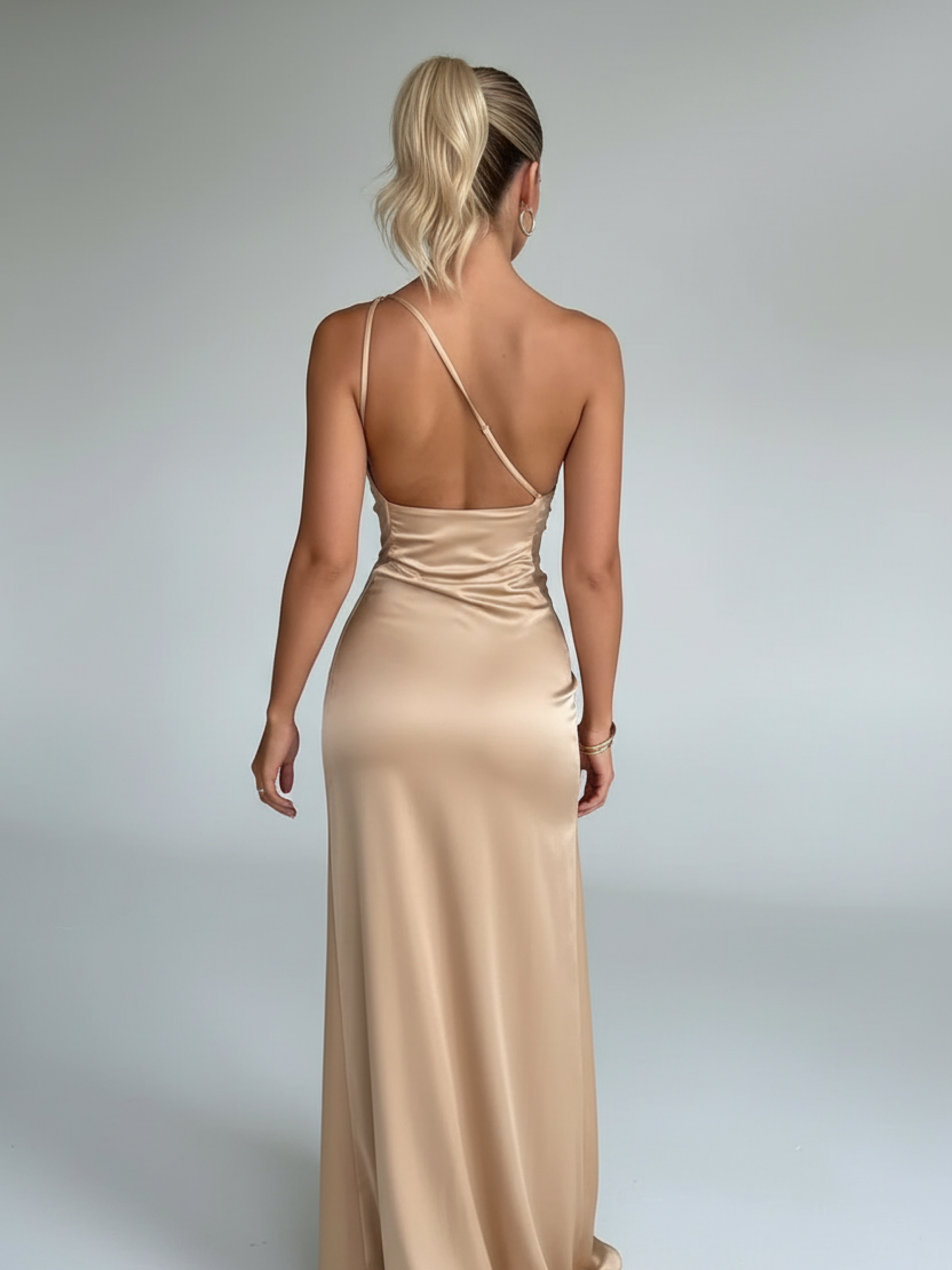 Starlight One-Shoulder Gown for Women - Champagne - Back