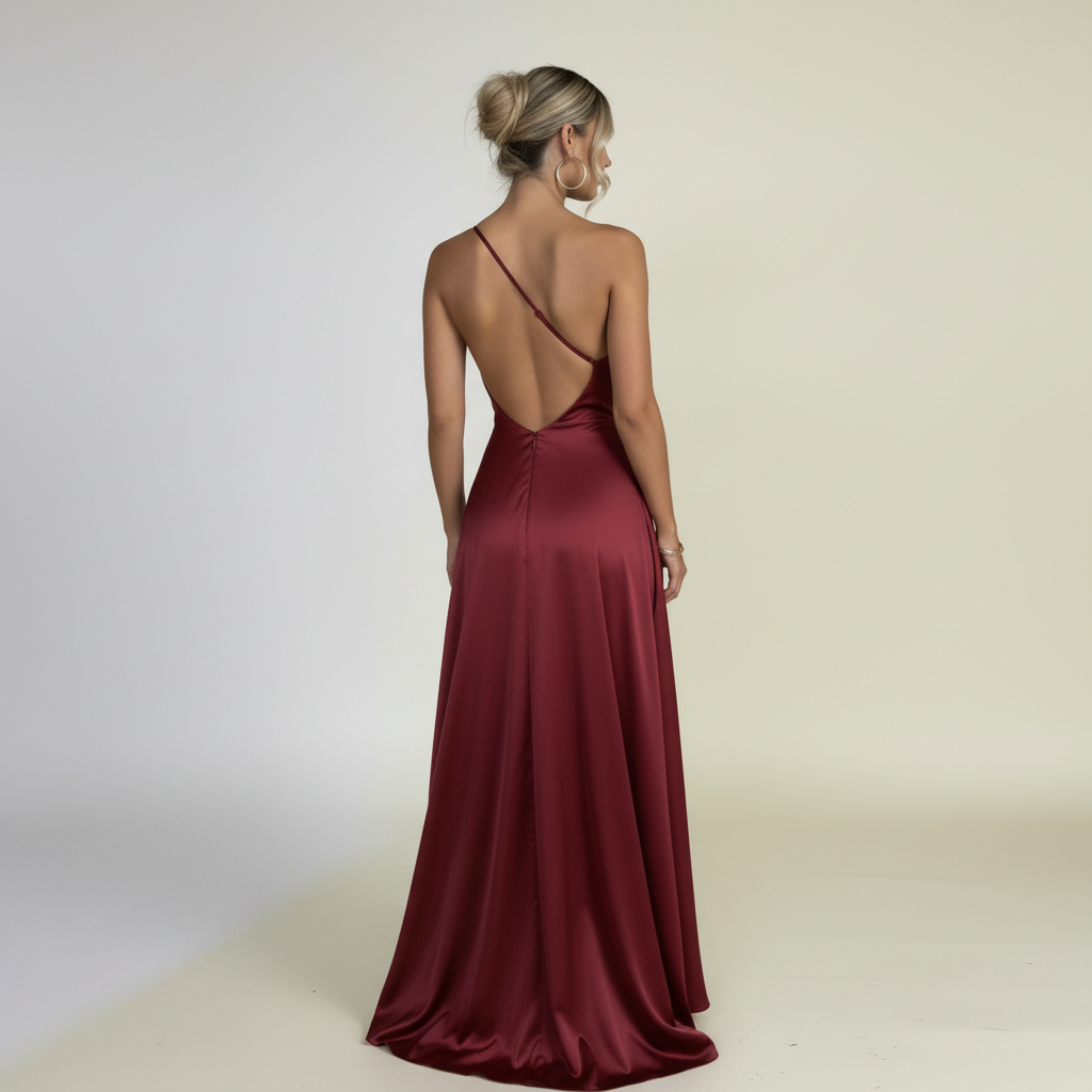 Starlight One-Shoulder Gown for Women - Red - Back