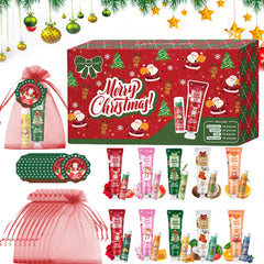 Winter Care Gift Box with nourishing hand cream and lip balm in elegant white packaging on marble surface