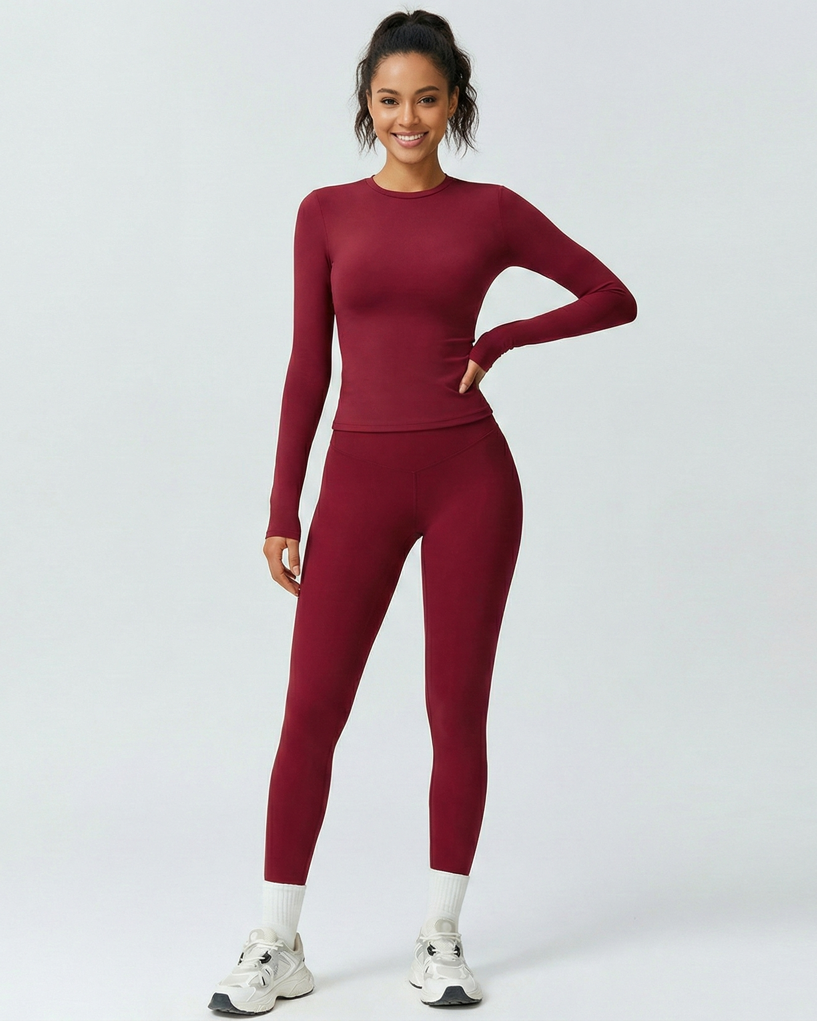 Two-Piece Active Wear Set in Cherry Red 