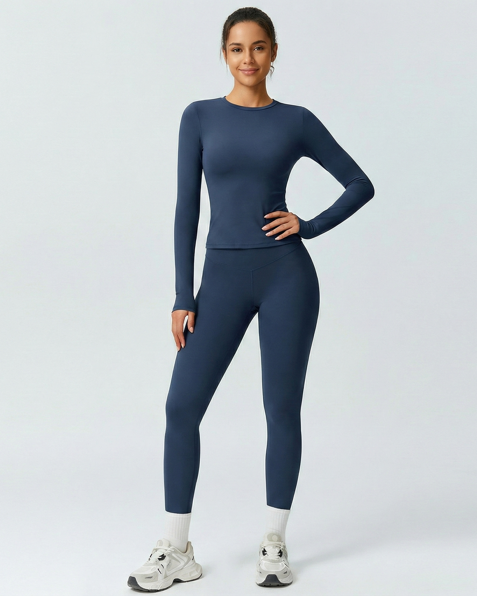 Two-Piece Active Wear Set in Navy. 