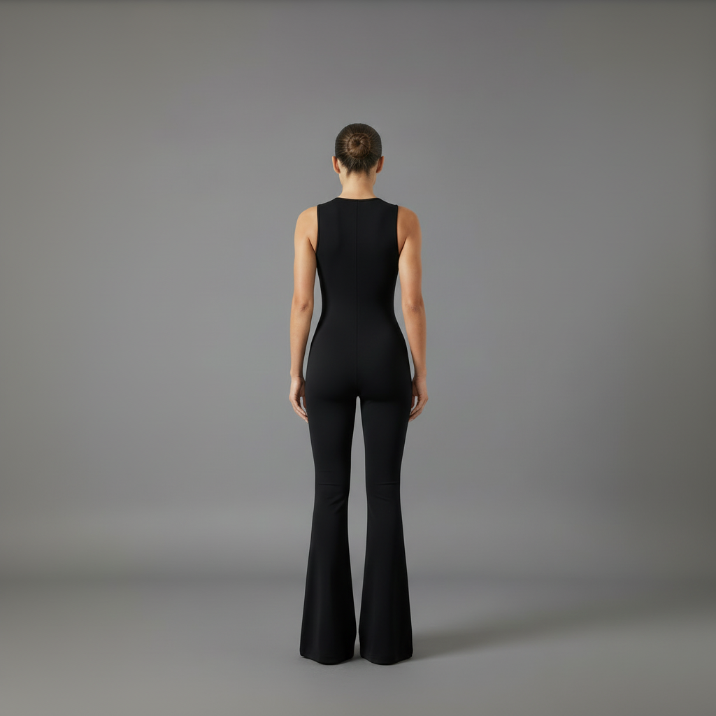 V-Neck Jumpsuit - For Women - Black - 4