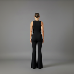 V-Neck Jumpsuit - For Women - Black - 4