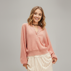 Vintage O-neck Pullover Sweater in  Blush Pink