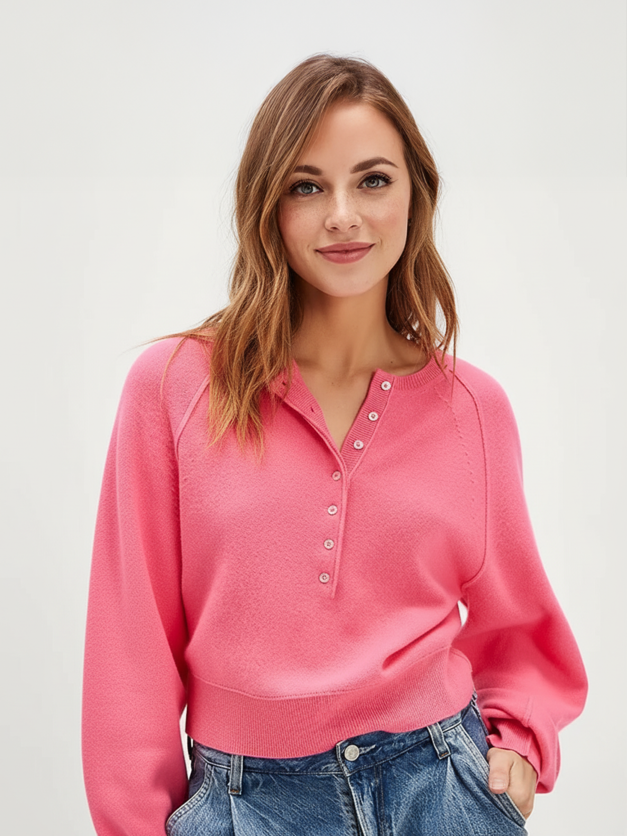 Vintage O-neck Pullover Sweater in  Pink