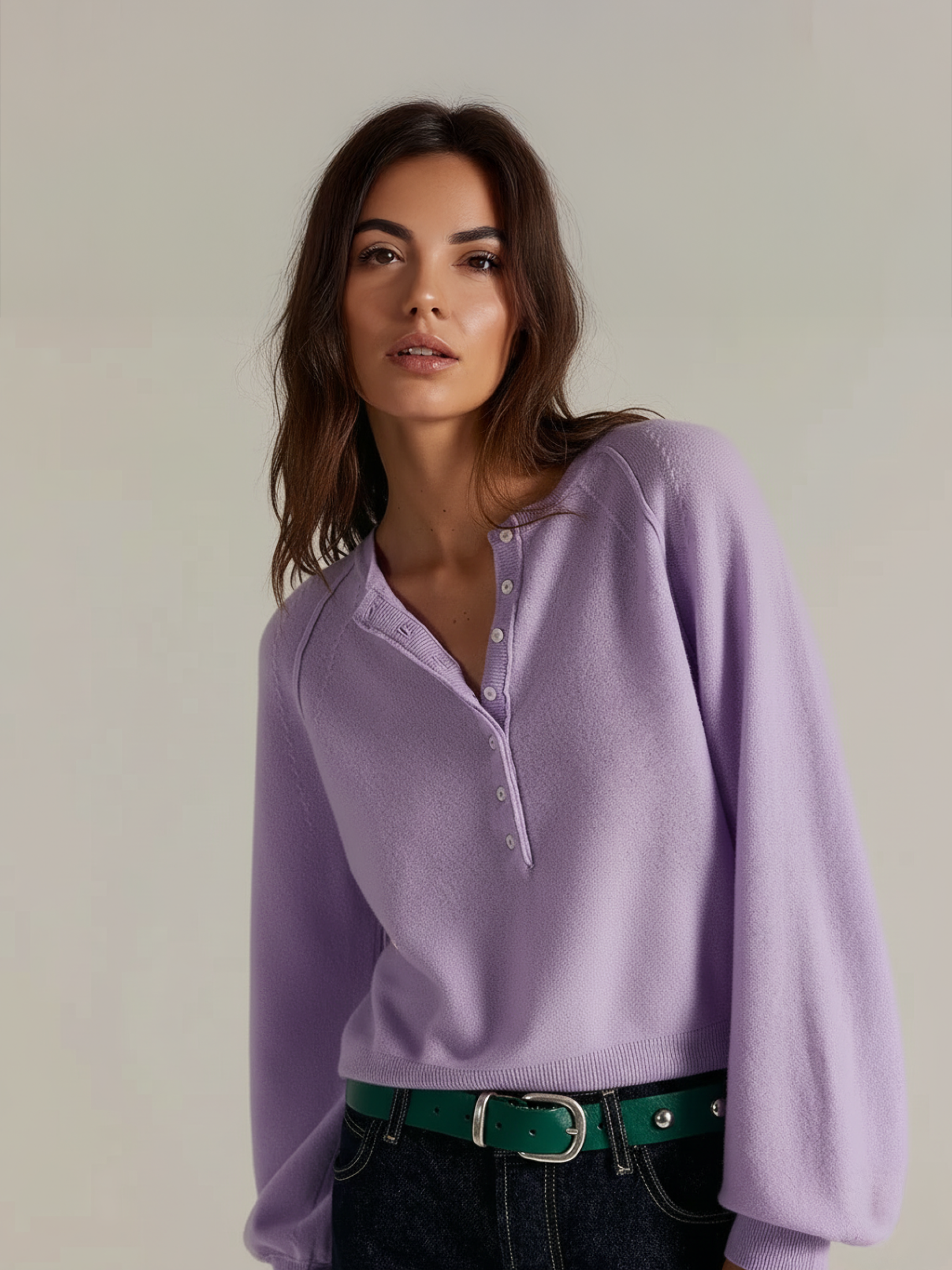 Vintage O-neck Pullover Sweater in  Purple 