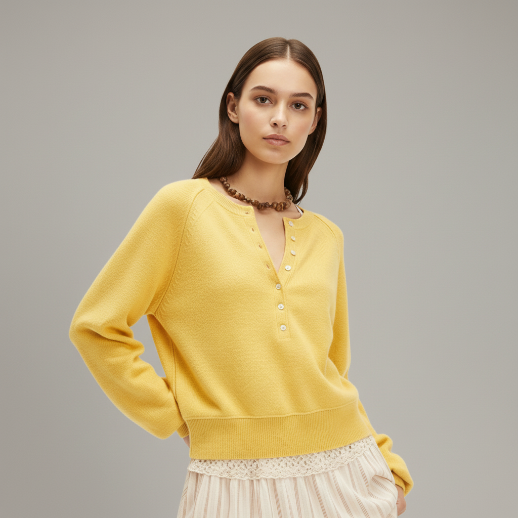 Vintage O-neck Pullover Sweater in  Yellow