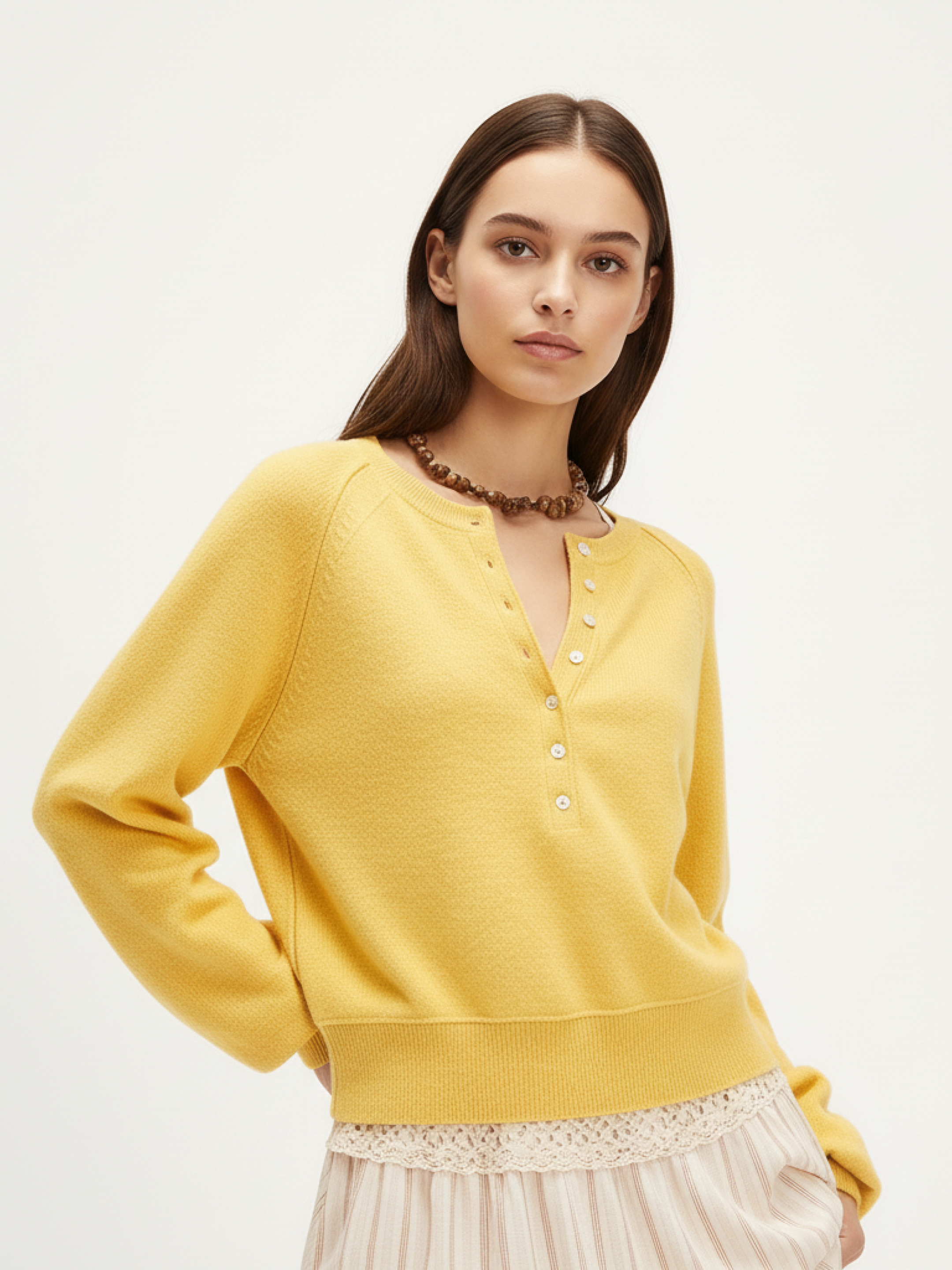 Vintage O-neck Pullover Sweater in  Yellow