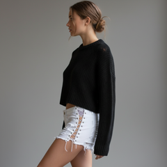 Looped In Distressed Shorts - Close Up Detail | Mavena Co