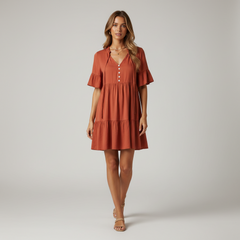 Boho Flounce Tie Neck Dress