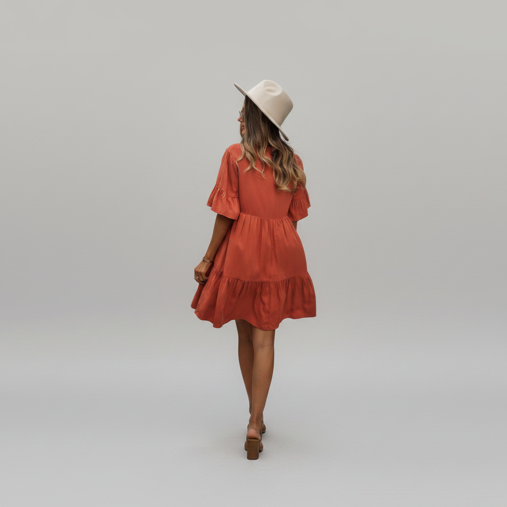 Boho Flounce Tie Neck Dress