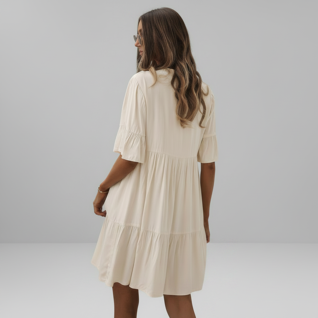 Boho Flounce Tie Neck Dress