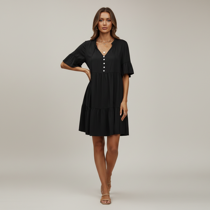 Boho Flounce Tie Neck Dress